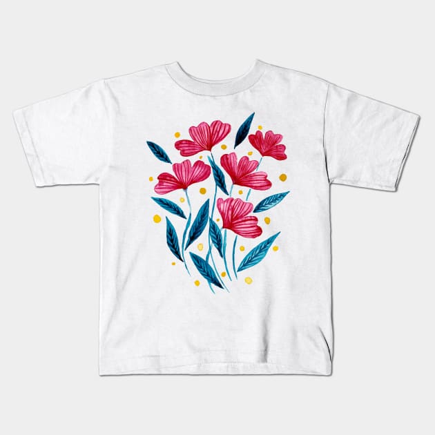 Cute florals - red and blue teal Kids T-Shirt by wackapacka